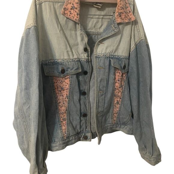Vintage Zena Denim Jacket Floral Pink Women’s Size Large Made USA RARE - Picture 15 of 16